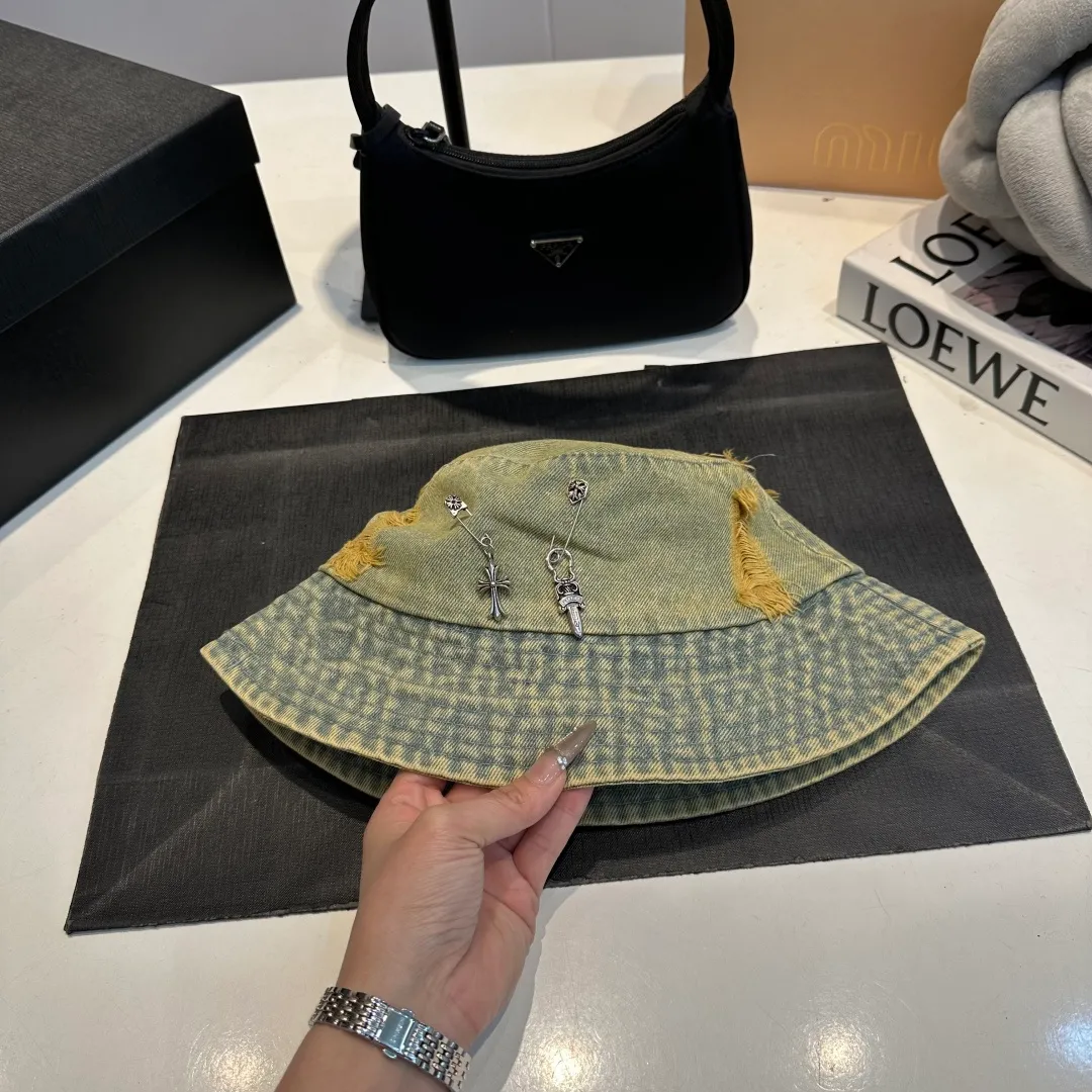 P60 Croxin spring and summer new denim fisherman hat, retro old street style, washed and torn edges, photo-taking item